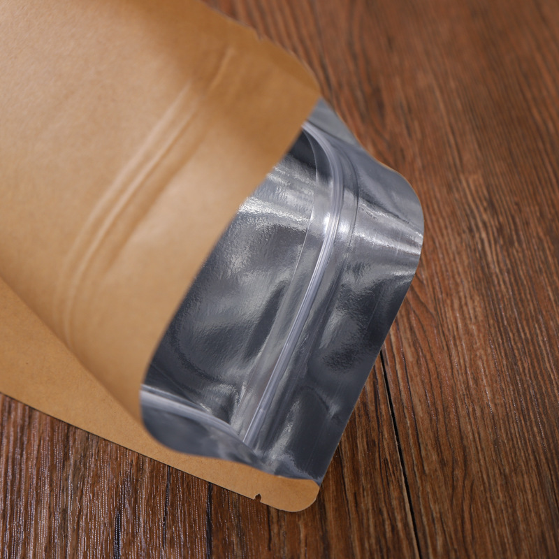 Bolsa de embalaje de papel Kraft autoadhesiva recubierta de aluminio bolsa de embalaje de máscara de alimentos té snack Nut in stock bolsa de embalaje