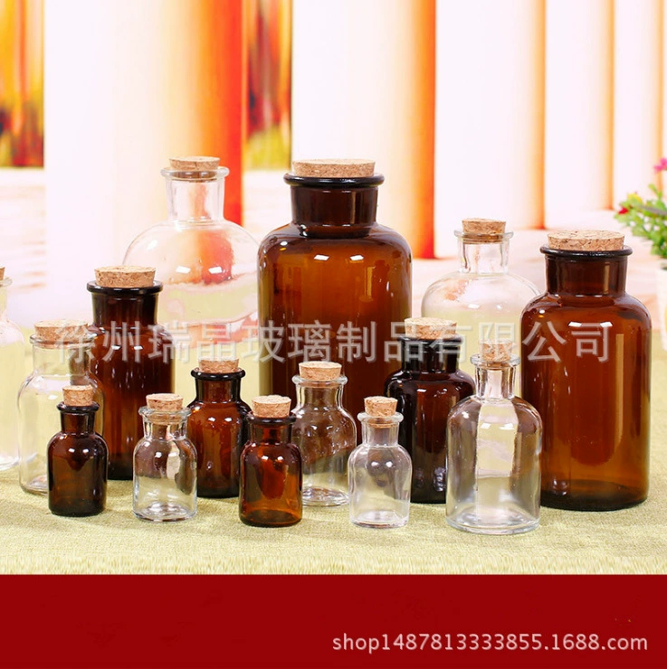Ваза с широким горлышком, пробковая стеклянная бутылка для реагента, бутылка для сушки порошка лекарств, герметичная бутылка, бутылка для хранения, бутылка для отбора проб, пробковая бутылка для желаний