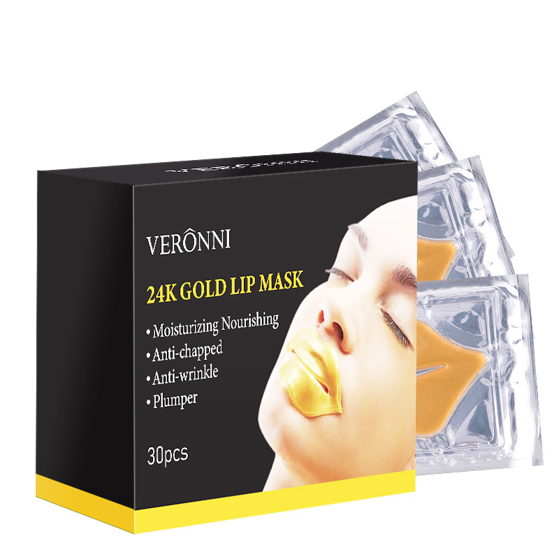 Gold 24K Collagen Lip Mask Crystal Lip Mask Lip Mask Moisturizing Lip Pattern 30 pieces/box