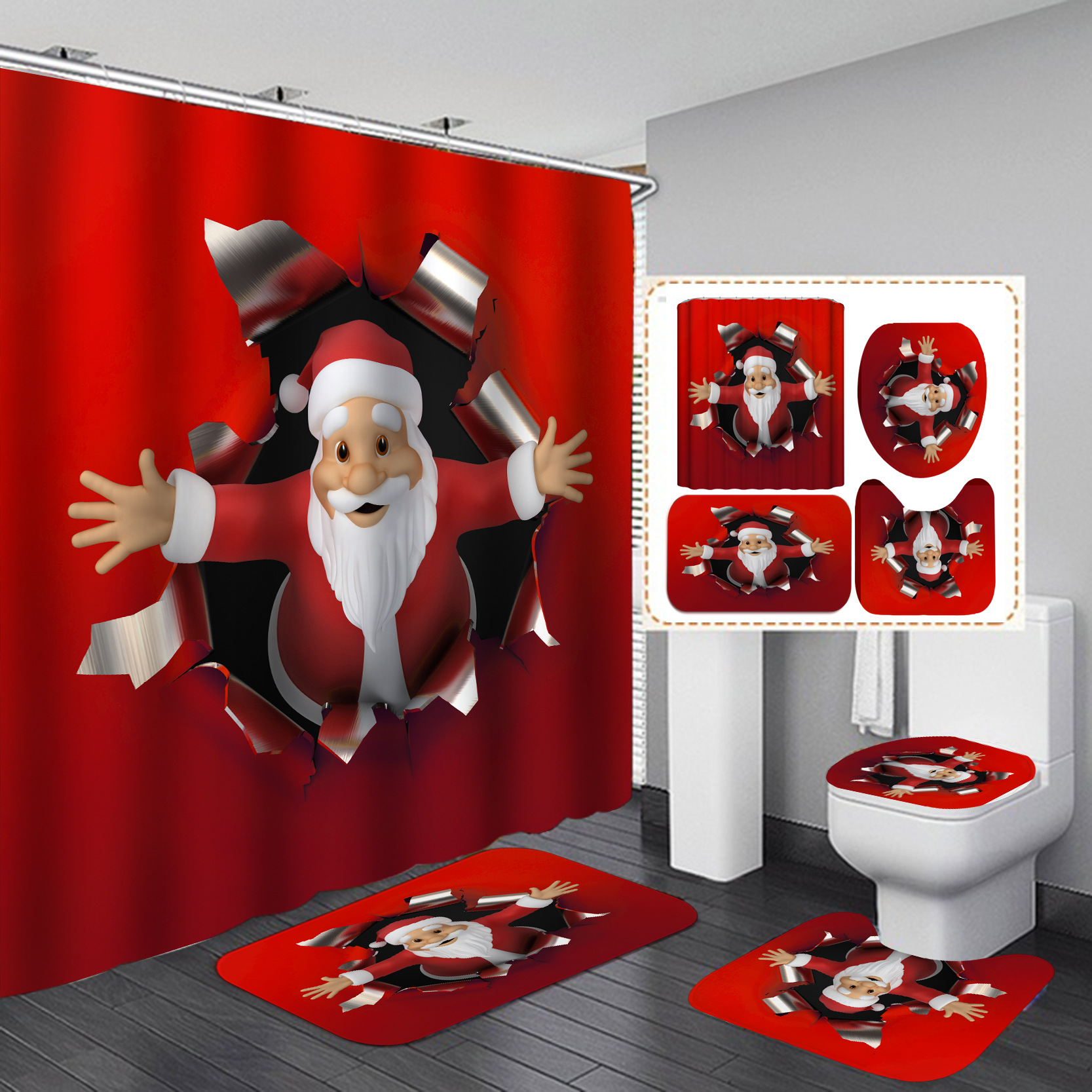 Suministro directo de fábrica Navidad nueva venta caliente transfronteriza Amazon HD Impresión digital impermeable poliéster baño Cortina de ducha