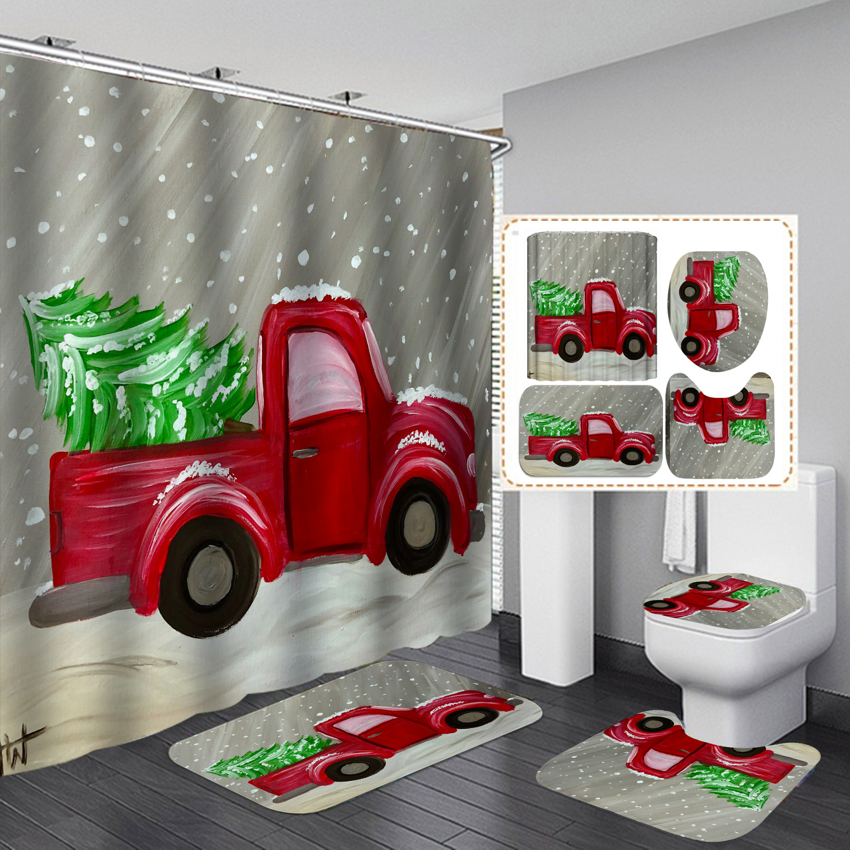Suministro directo de fábrica Navidad nueva venta caliente transfronteriza Amazon HD Impresión digital impermeable poliéster baño Cortina de ducha