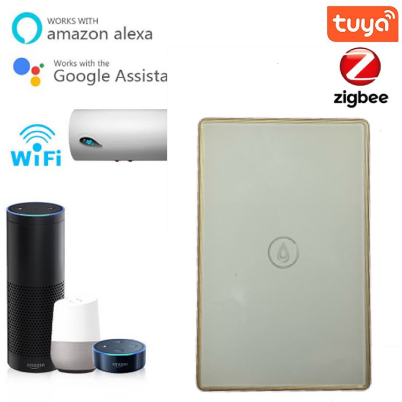 外贸专供20A大功率 Zigbee 涂鸦智能开关铝合金边框钢化玻璃触摸