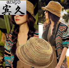 春夏女帽呛口小辣椒女款七彩草帽彩虹遮阳帽沙滩草帽爵士帽子批发