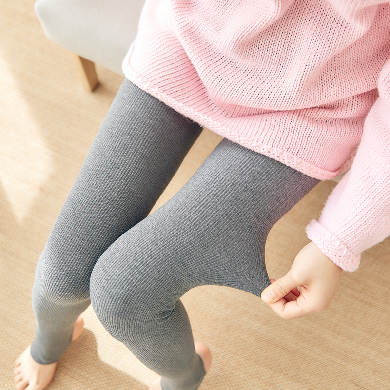 Autumn and Winter Vertical Stripe Leggings Threaded Cotton Velvet Thickened Warm Pantyhose Women's Outer Wear One-Piece Pants