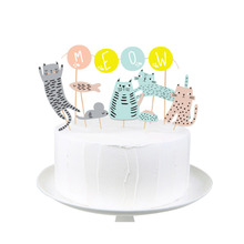 貓咪狗狗生日派對蛋糕插排彩旗裝飾現貨寵物派對用品節日道具布置