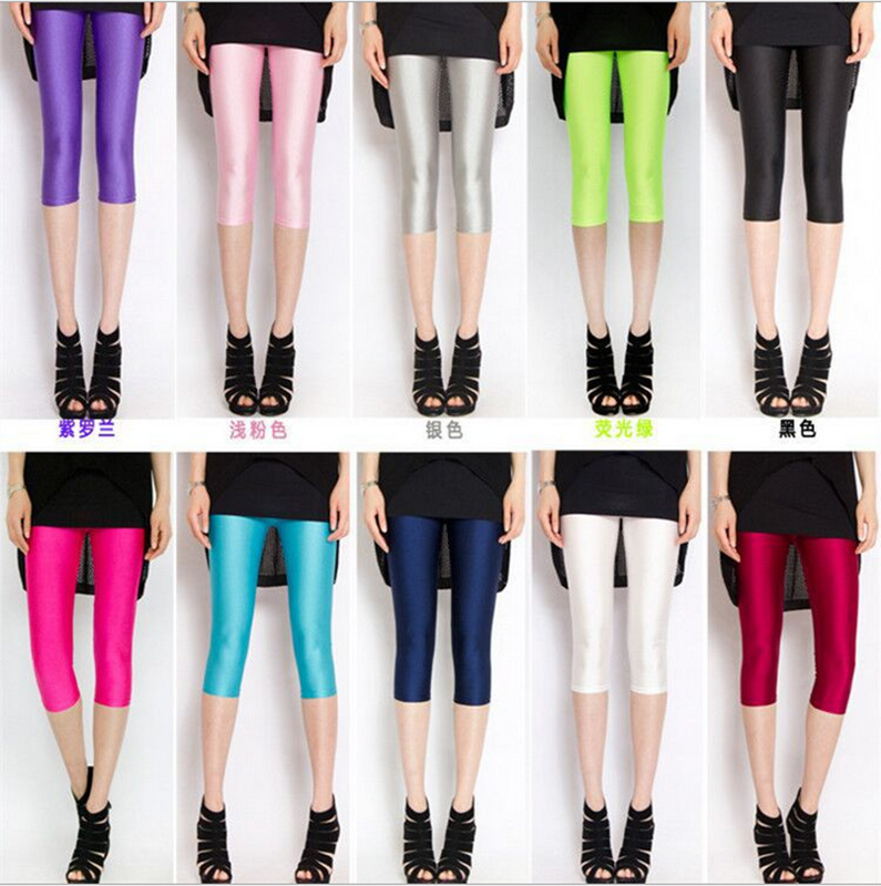 Fluorescent cropped leggings glossy solid color glossy pants plus size stretch cropped pants slim slimming stage performance pants Fluorescent cropped leggings glossy solid color glossy pants plus size stretch cropped pants slim slimming stage performance pants