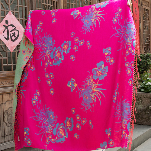 Autumn and winter ethnic style thickened oversized shawl Tibet Qinghai Chaka Salt Lake travel warm retro scarf cloak for women