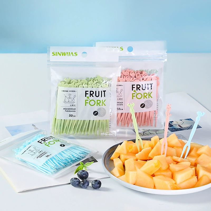 Одноразовая пластиковая вилка для фруктов костюм Фруктовый знак Двухзубчатый бытовой фруктовый торт Десертная вилка Закуска Маленькая вилка