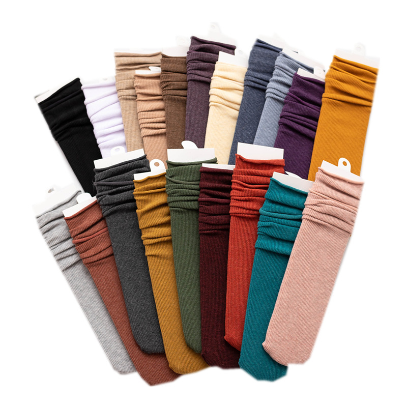 Calcetines de algodón para mujer Calcetines de algodón gruesos de otoño calcetines de algodón gruesos de color sólido calcetines de media pantorrilla de rayas verticales de todo fósforo calcetines de maternidad de rizo de boca suelta
