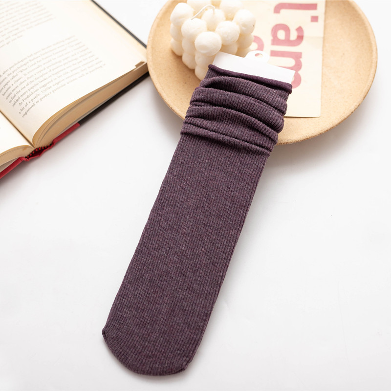 Calcetines de pila para mujer Otoño e Invierno gruesos de Cachemira delgada a rayas de color sólido calcetines de media pantorrilla de corte suelto curling calcetines de confinamiento de mujeres embarazadas
