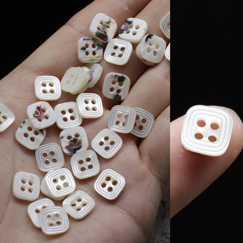 Off-White Square Four-Eye Tower Shell Buttons Chinese Style Shirt Long Skirt Real Shell Buttons Horseshoe Shell Buttons
