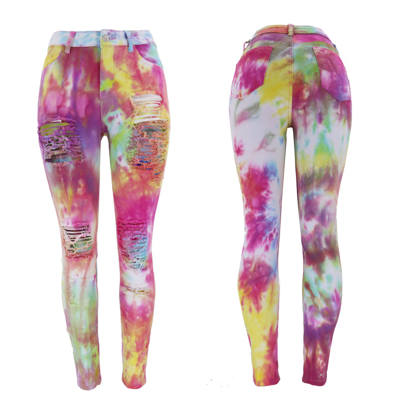 Nuevos Jeans de Mujer de Cintura Alta con Estampado Tie-Dye, Estilo Europeo y Americano, Moda Urbana Otoño 2025, Venta al por Mayor Directamente del Fabricante