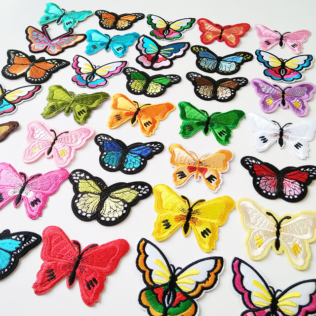 Mariposa bordada pegatinas de tela bordado completo parche de dibujos animados apliques pegatinas bordadas tela colorida mariposa DIY ropa agujero pegatinas