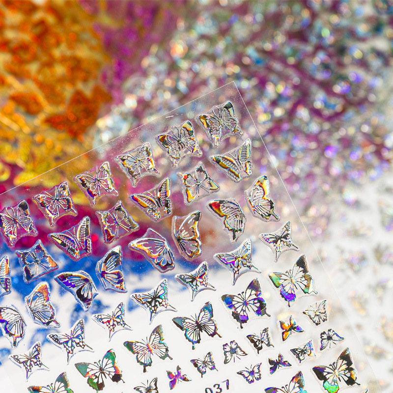 Pegatinas de uñas de dedo simulación pegatinas de mariposa delgada pegatinas de mariposa láser de oro y plata con pegatinas de mariposa dorada