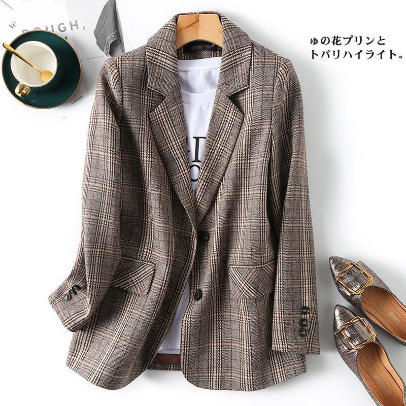 2023 New Plaid Small Suit for Women Easiest for Match British Style Spring Loose Korean Style Casual Internet Celebrity Jacket Women's Autumn Style