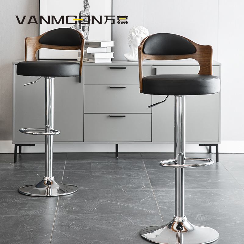 Wanmu Bar Stool Iron Backrest American Style Household Bar Chair Lifting Rotating Light Luxury Bar Chair Solid Wood High Stool