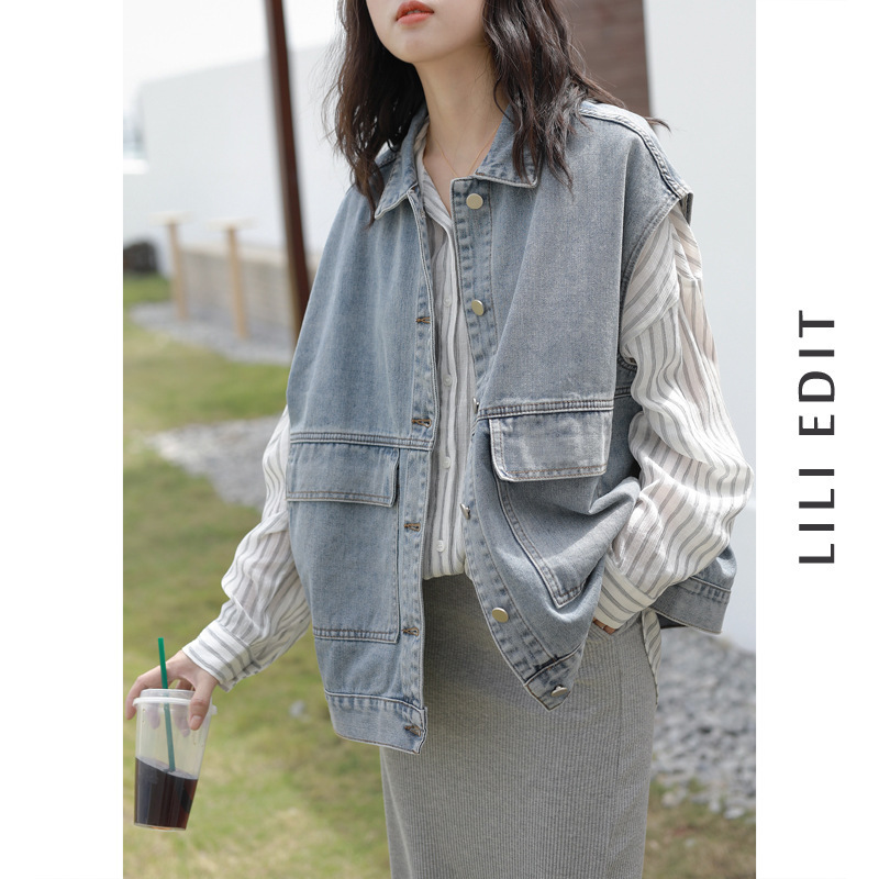 Denim Vest Coat Women's Spring and Autumn New All-match Loose Korean Style BF Lazy Style Sleeveless Vest Trendy Vest