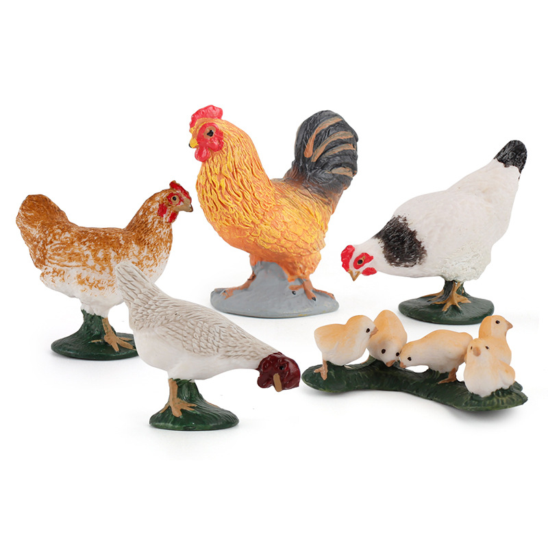 Nuevos productos transfronterizos simulación para niños granja avícola modelo animal pollo sólido pato ganso mujer mesa de arena adornos creativos