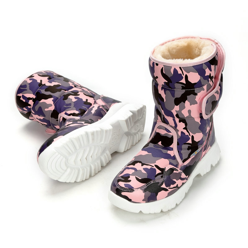 Botas de nieve blancas para niños y niñas para padres e hijos, turismo de esquí de camuflaje simple, grueso, impermeable y antideslizante, envío transfronterizo de una pieza