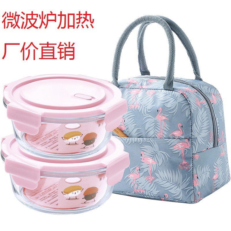 High borosilicate glass lunch box microwave oven fresh-keeping box baby complementary food round bowl salad bowl Korean-style student lunch box