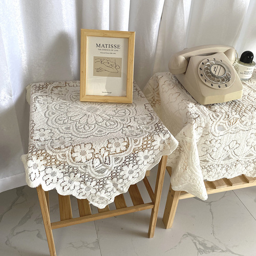 ins crocheted tablecloth bedside cover retro literary home soft decoration coffee table placemat table mat Korean blogger chic
