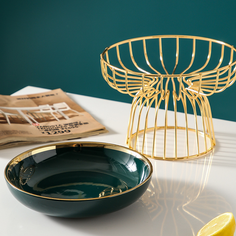 INS Luz de lujo hierro cerámica Placa de fruta jarra de metal Placa de fruta seca Placa de merienda placa sala de estar