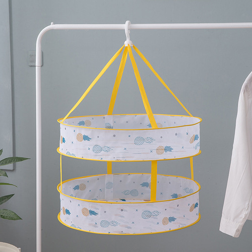印花户外晾衣网晒衣服防变形可折叠网兜家居收纳玩具涤纶晒衣篮