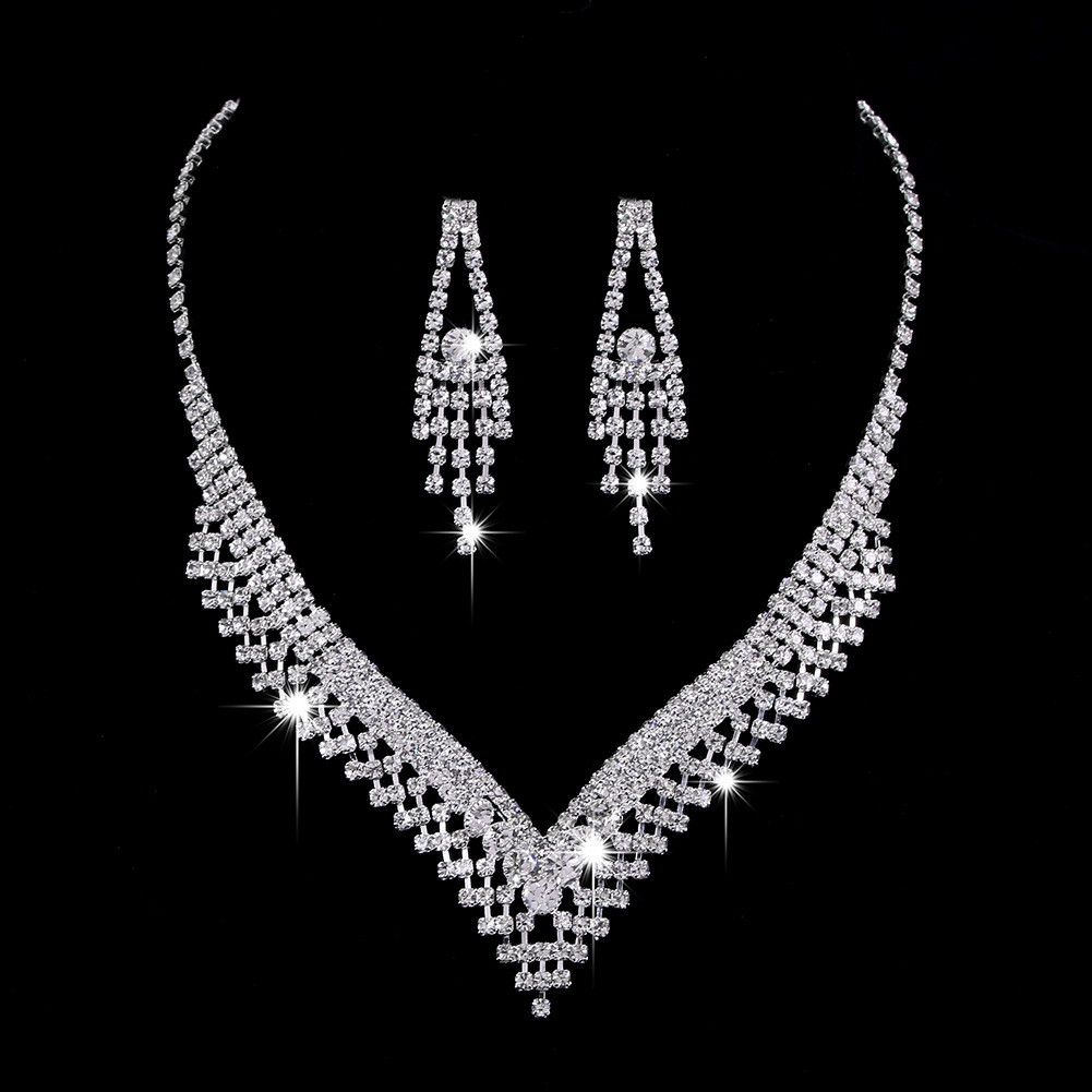 Bright full diamond zircon drop necklace earrings wedding jewelry shooting jewelry set wholesale 463