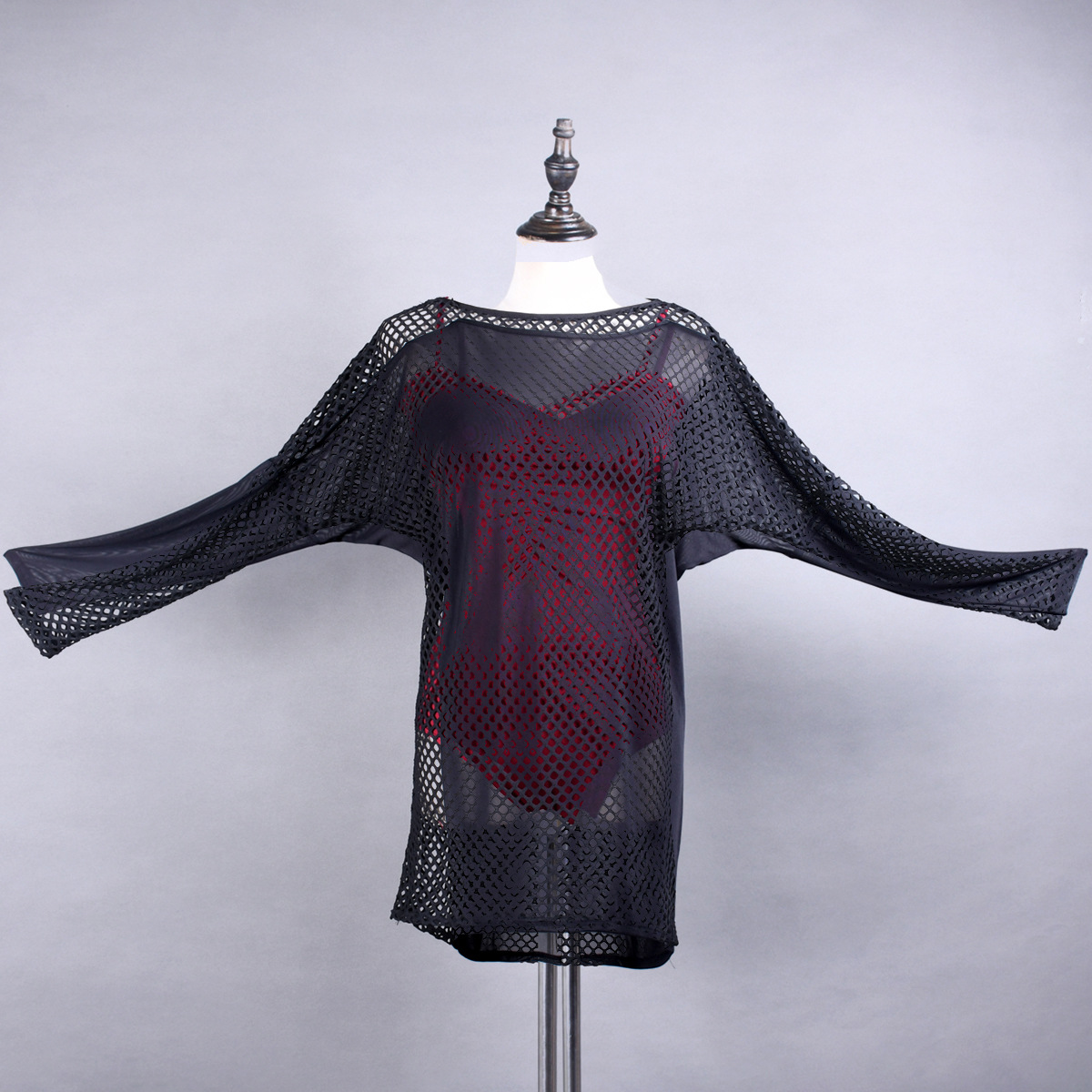 Latin dance blouse dance coat female adult New Fashion transparent big vision net yarn Latin dance practice performance clothing