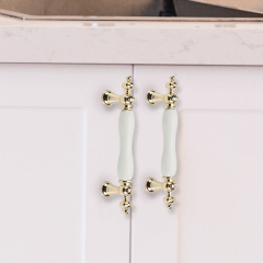 Gold Ceramic Pull Handle European Style White Cabinet Door Handle Drawer Modern Minimalist Kitchen Cabinet Handle Wardrobe Door
