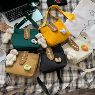 Summer Canvas Small Bag ins Super Hot Women's Bag Fashionable Student's Backpack Korean Style Cute Single Shoulder Crossbody Bag Small Square Bag