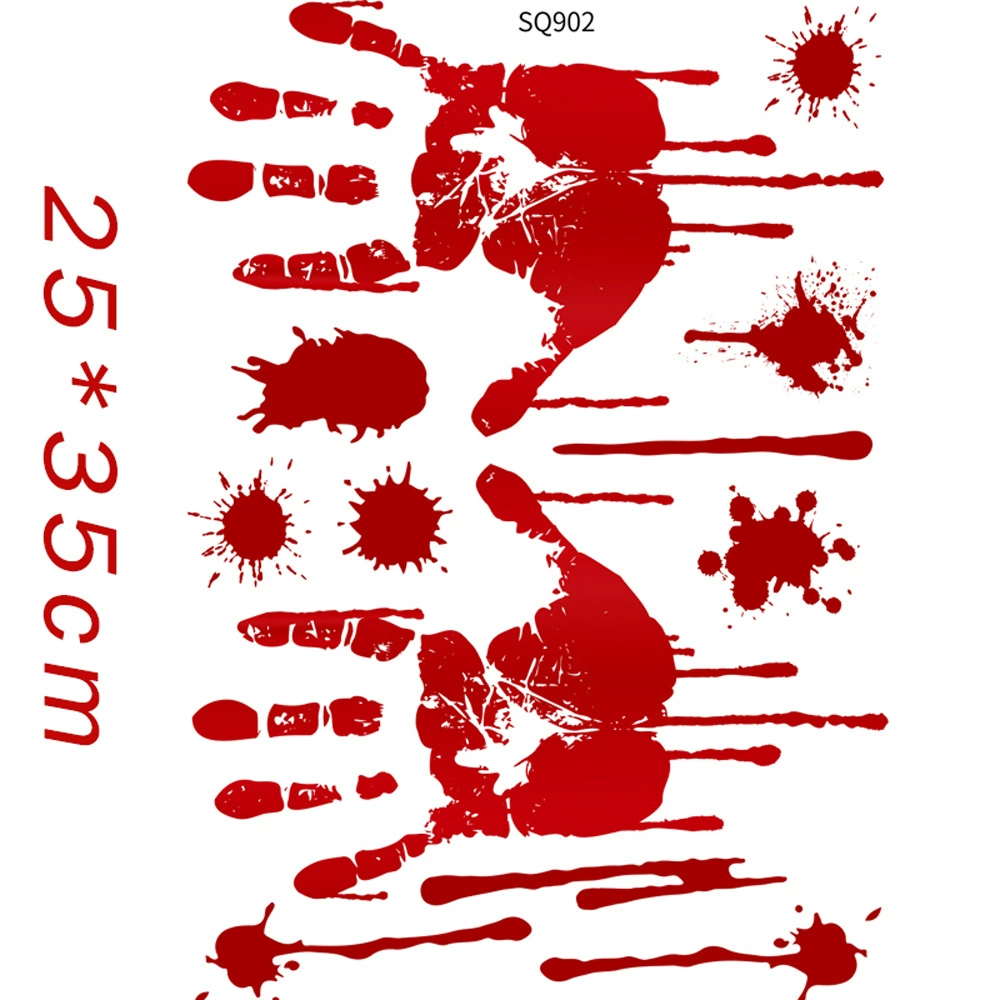 Halloween PVC hanging decorations — blood knife garland, severed hands/feet, stickers and warning tape