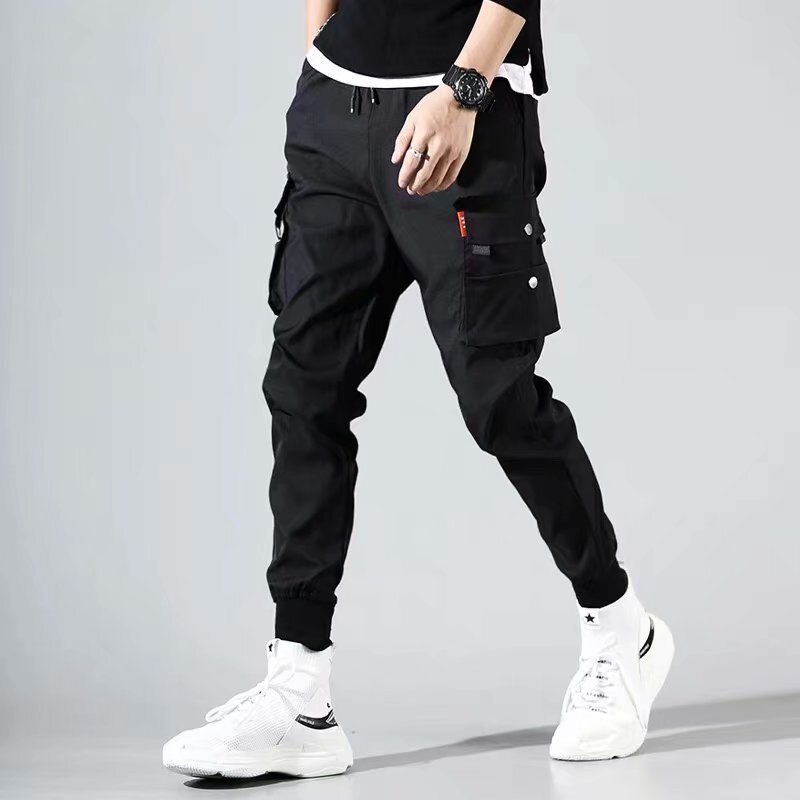 Functional American-style Overalls Men's Tight Legs and Legs Loose Neck Small Foot National Tide Street ins Spring and Autumn Harem Pants