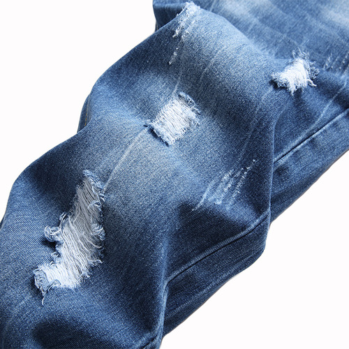 Mainly promote European and American direct simple hole male denim jeans for young men, fashionable straight denim pants