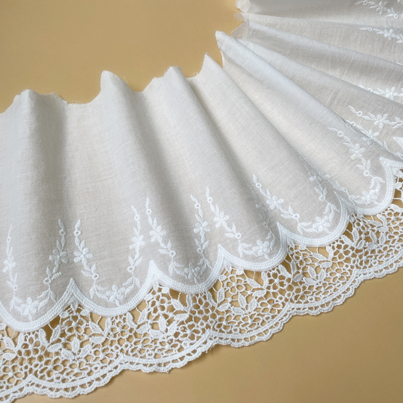 厂家新款棉布刺绣镂空 宽22CM绣花布 DIY娃娃衣白色棉布花边辅料