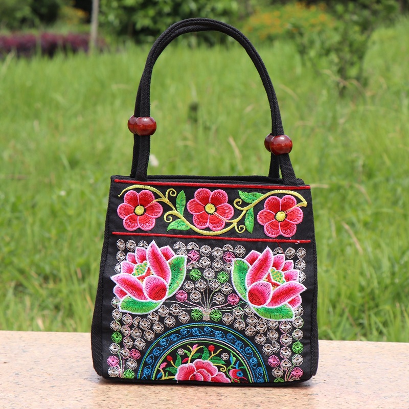 Bolsa de mujeres de mediana edad y ancianos estilo étnico bolso bordado lienzo Bolso pequeño bolso de las mujeres de mediana edad