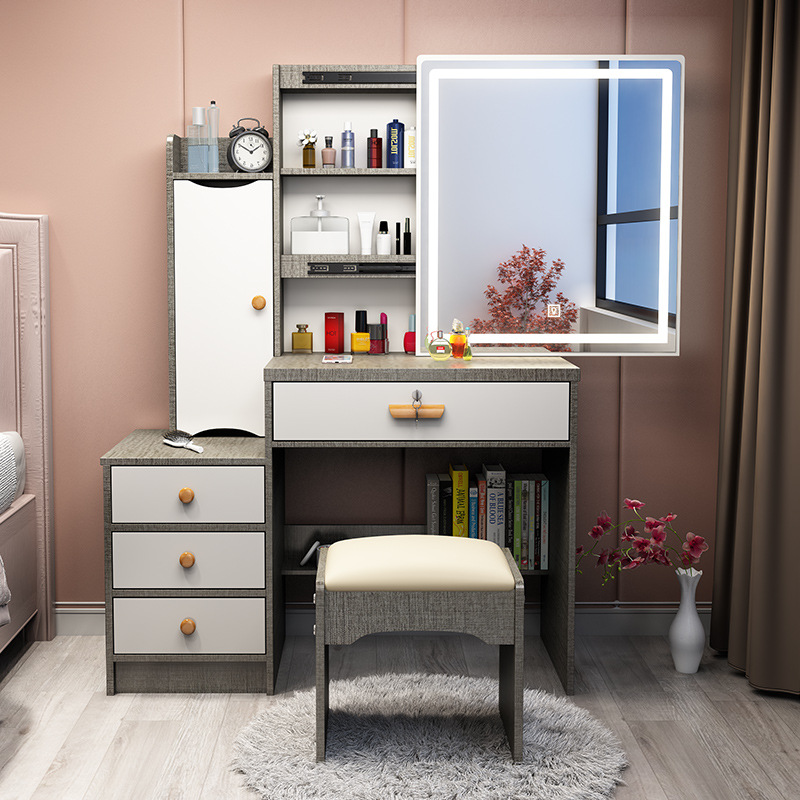 Small-space dressing table for bedrooms, minimalist modern design, budget-friendly makeup desk, compact home-use mini vanity with built-in lighting