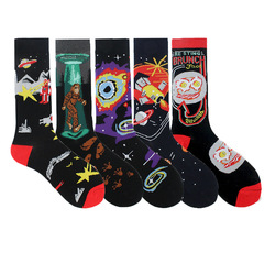 Cross-border new universe series men's large board planet spaceship crew socks factory wholesale