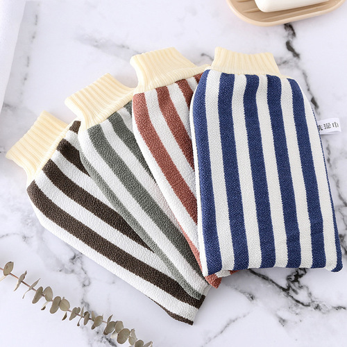 Factory scrubbing towel strong decontamination scrubbing gloves dust and mud removal bath gloves adult bath scrubbing striped shower towels