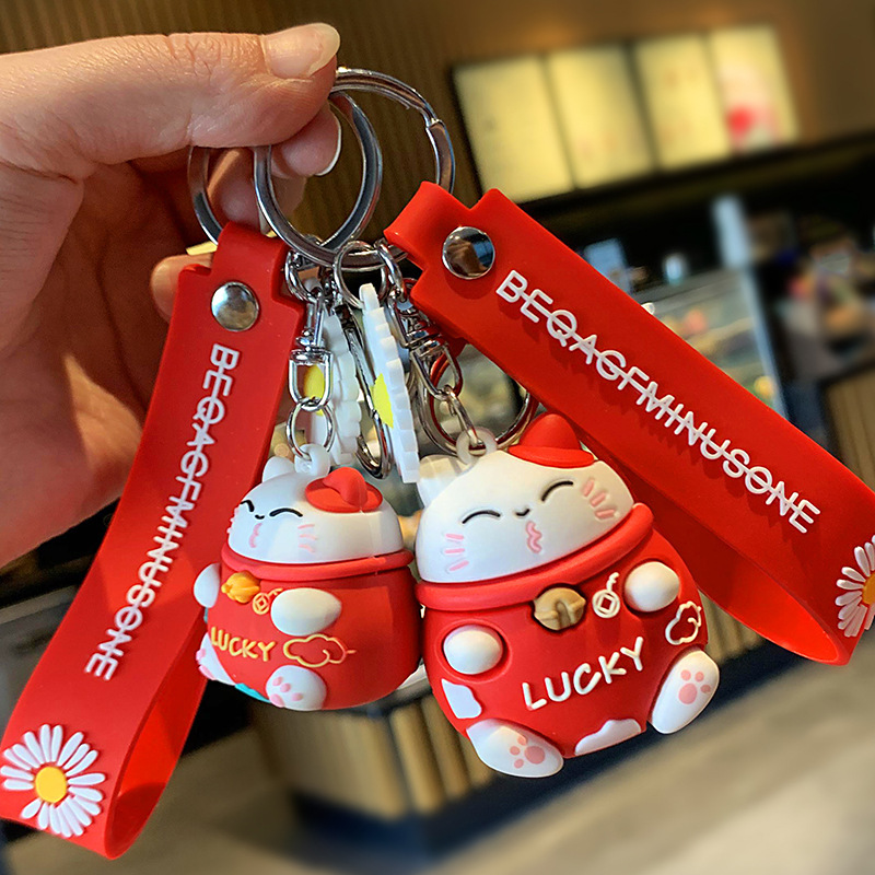 Korean-style ins Lucky Cat Keychain Pendant Creative Cartoon Three-dimensional Lucky Festive Key Chain Hanging Ornaments