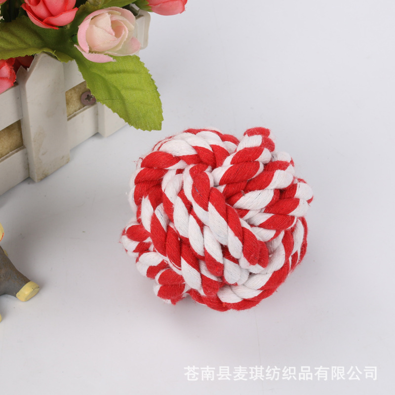 Fabricantes de procesamiento de cuerda de algodón de tres hebras para mascotas bola de trenzado colorido juguetes para perros juguetes de cuerda de algodón de mascotas resistentes al desgaste