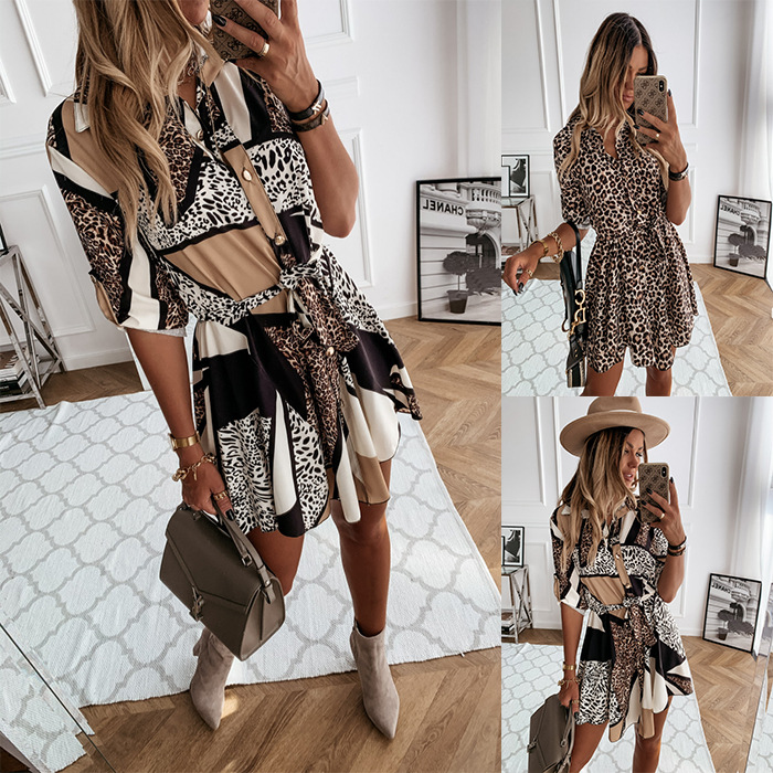 Cross-border selling Amazon ebay new European and American spring and summer fashion sexy printed shirt skirt dress women