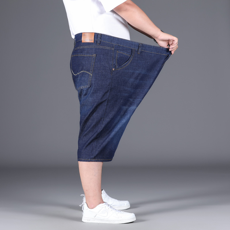 Plus tamaño pantalones cortos de mezclilla verano de los hombres más tamaño gordo chico de cinco puntos pantalones súper gordos pantalones cortos de moda al por mayor