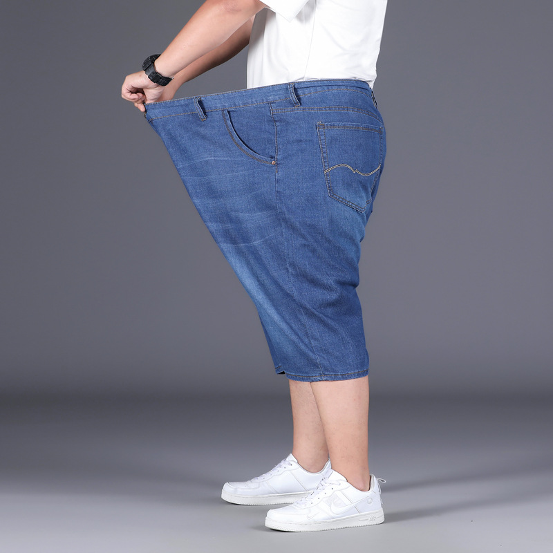Plus tamaño pantalones cortos de mezclilla verano de los hombres más tamaño gordo chico de cinco puntos pantalones súper gordos pantalones cortos de moda al por mayor