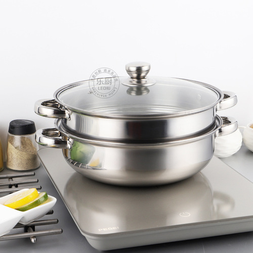 Thickened stainless steel steamer two-layer double-layer soup steamer 28CM large capacity steaming soup pot hot pot practical gift pot