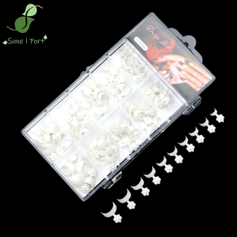 Nail art plum blossom French nail piece 100 square box French side crescent edge porcelain white nail art patch