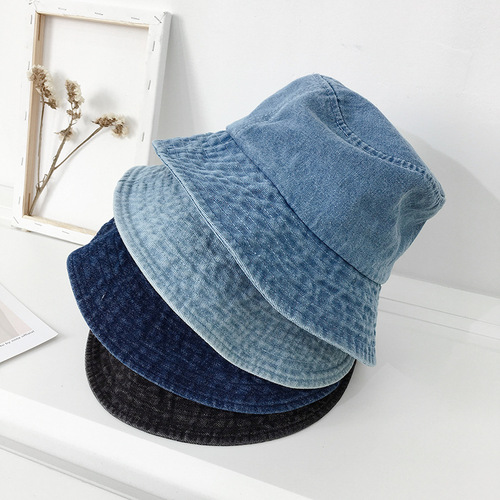 Korean style denim fisherman hat men and women spring and summer thin ins Japanese face-covering sun hat sun protection basin hat trend