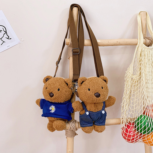 Korean version of cute doll bear bag for women new personality cute bag soft girl plush doll shoulder crossbody bag
