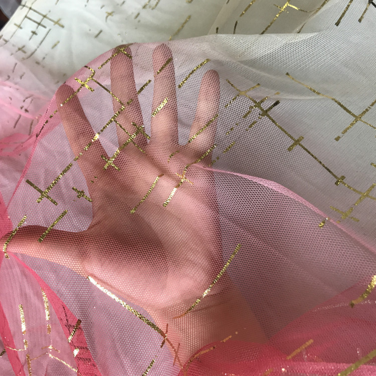 厂家供应 亮片网纱网布渐变印花烫金烫银线条洒金洒片婚纱连衣裙