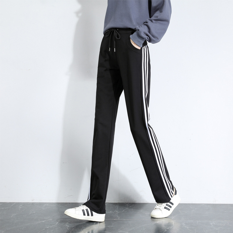 New sports pants women's spring and autumn three-bar stretch trousers straight loose large size Korean style sweatpants casual pants New sports pants women's spring and autumn three-bar stretch trousers straight loose large size Korean style sweatpants casual pants